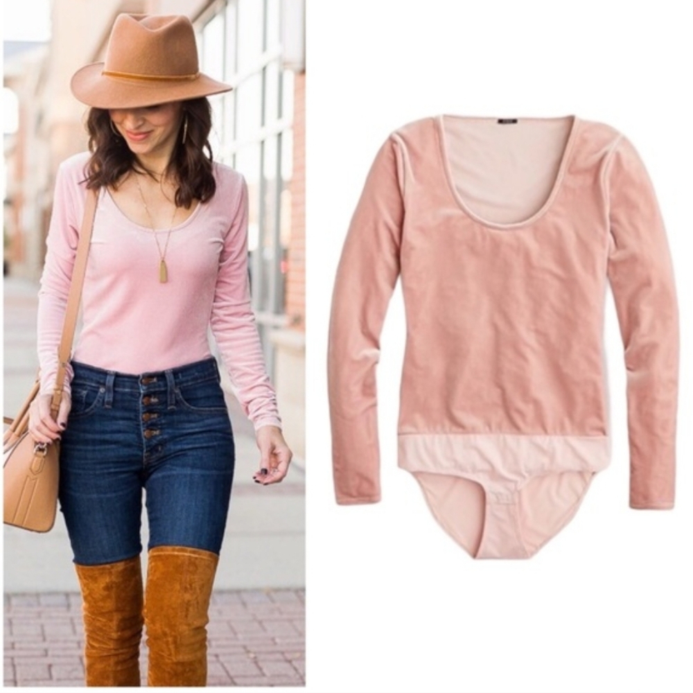 J. Crew | Blush Pink Long Sleeve Velvet Bodysuit